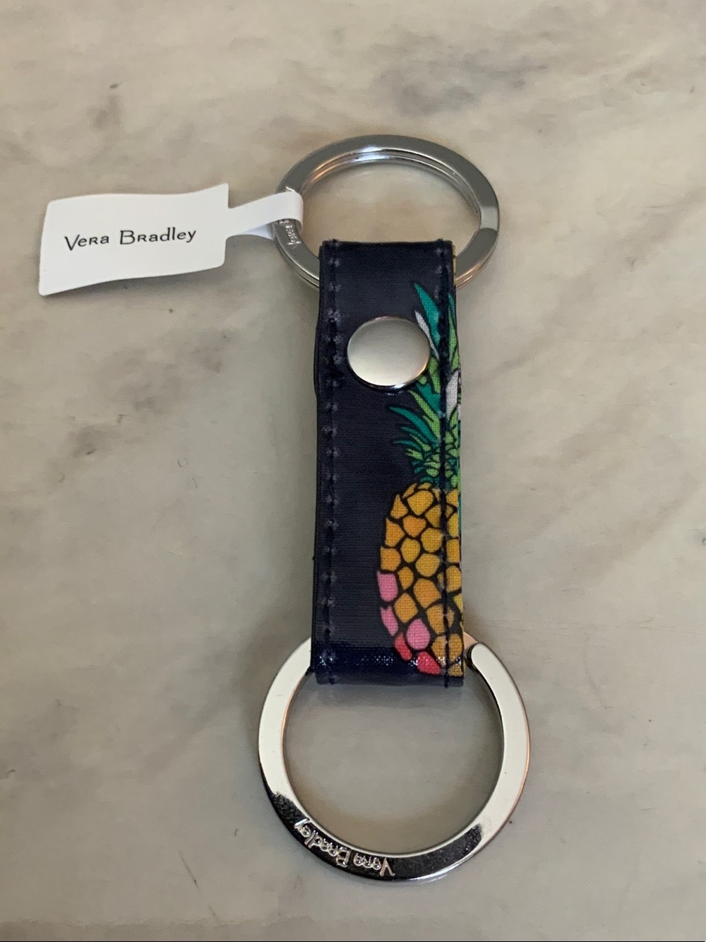 Vera Bradley Navy Key Fob with Yellow, Green & Pink Pineapple